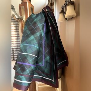 NWT Ann Taylor Plaid 100% Silk  Scarf in Deep Purple and Green. 25x25
